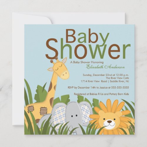 Jungle Safari Animal Neutral Baby Shower Personalized Announcements