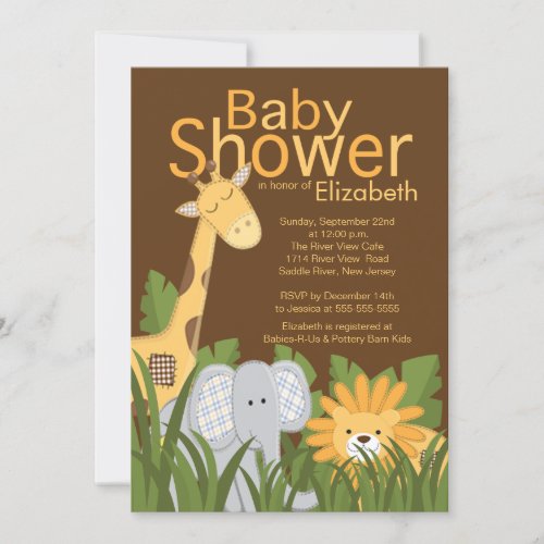 Jungle Safari Animal Neutral Baby Shower Personalized Invitations