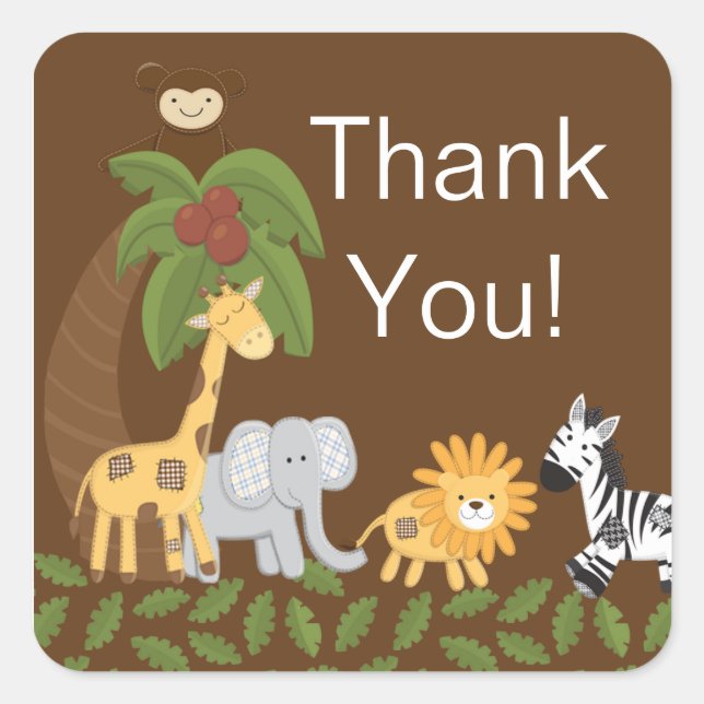 Jungle Safari Animal Neutral Baby Shower Square Sticker (Front)