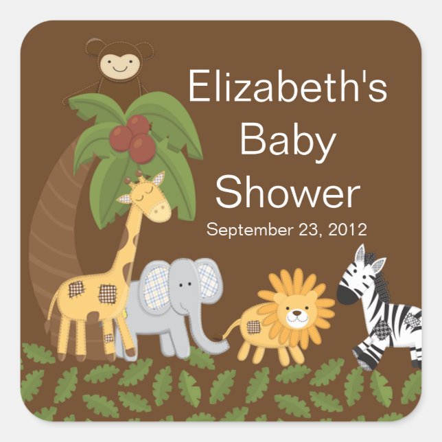 Jungle Safari Animal Neutral Baby Shower Square Sticker (Front)
