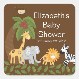 Jungle Safari Animal Neutral Baby Shower Square Sticker