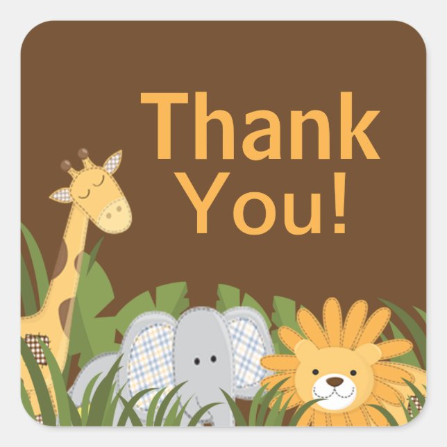 Jungle Safari Animal Neutral Baby Shower Square Sticker (Front)