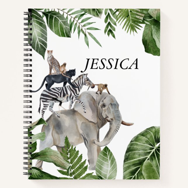 Jungle Safari Animal Personalized name Notebook (Front)
