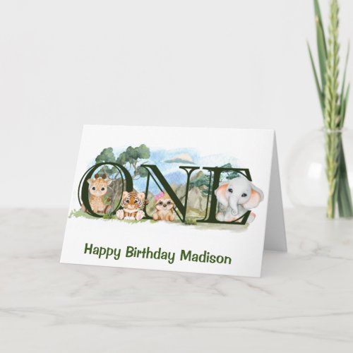 Jungle Safari Animals 1st First Birthday One