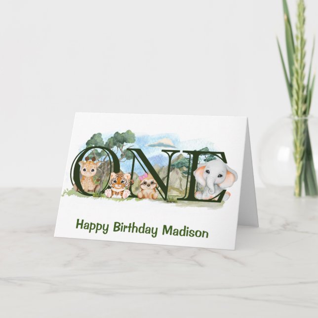 Jungle Safari Animals 1st First Birthday One Card (Front)