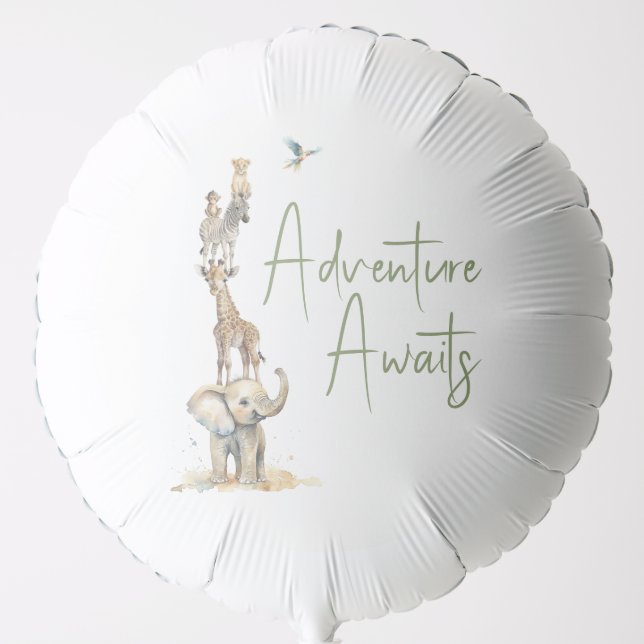 Jungle Safari Animals Adventure Awaits Baby Shower Balloon (Front)