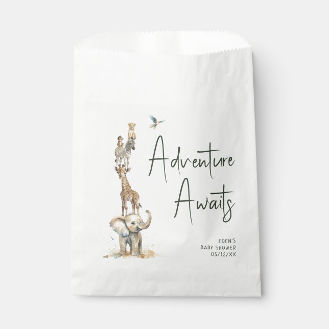 Jungle Safari Animals Adventure Awaits Baby Shower Favor Bag (Front)