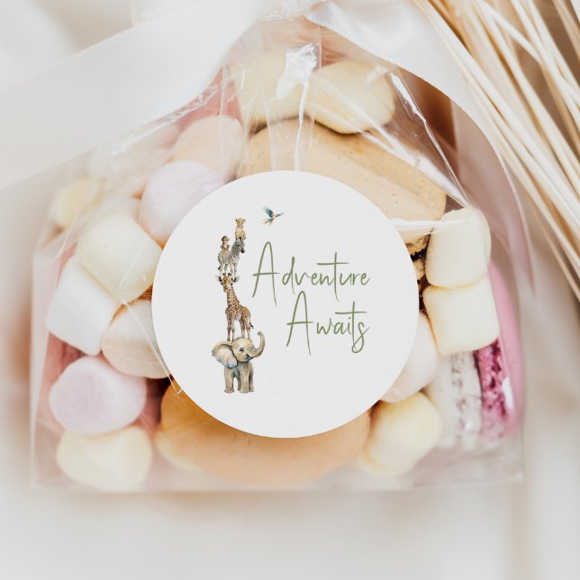 Jungle Safari Animals Adventure Awaits Favor Classic Round Sticker (Creator Uploaded)