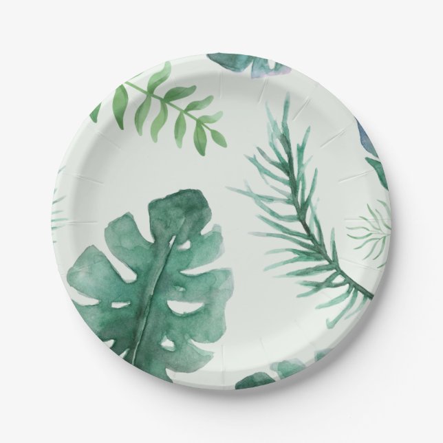 Jungle Safari Animals and Greenery Baby Shower  Paper Plates (Front)