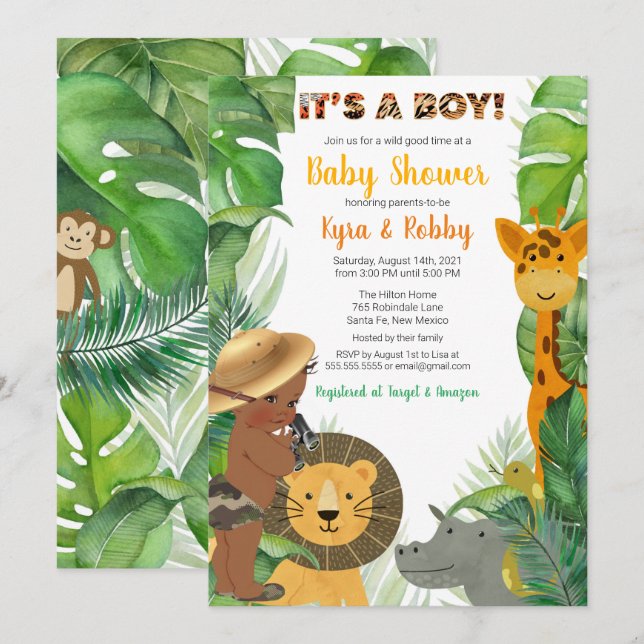 Jungle Safari Animals Baby Boy Shower  Invitation (Front/Back)