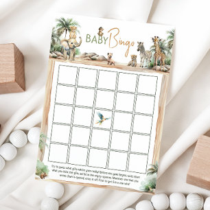 Jungle Safari Animals Baby Shower Baby Bingo Card