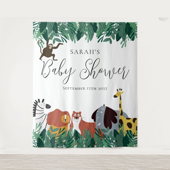 Jungle Safari Animals Baby Shower Backdrop (Front)