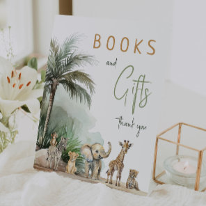 Jungle Safari Animals Baby Shower Books and Gifts Pedestal Sign