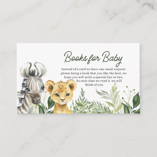 Jungle Safari Animals Baby Shower Books for Baby Enclosure Card