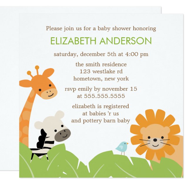 Jungle Safari Animals Baby Shower Invitation