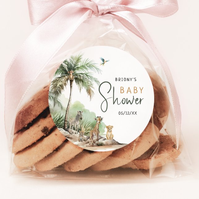 Jungle Safari Animals Baby Shower Classic Round Sticker (Creator Uploaded)