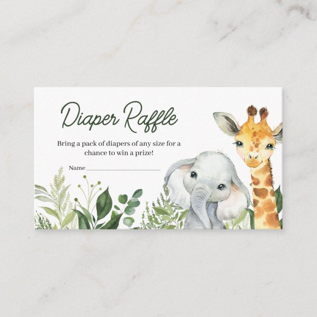 Jungle Safari Animals Baby Shower Diaper Raffle Enclosure Card (Front)