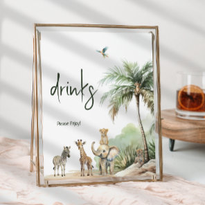 Jungle Safari Animals Baby Shower Drinks Sign
