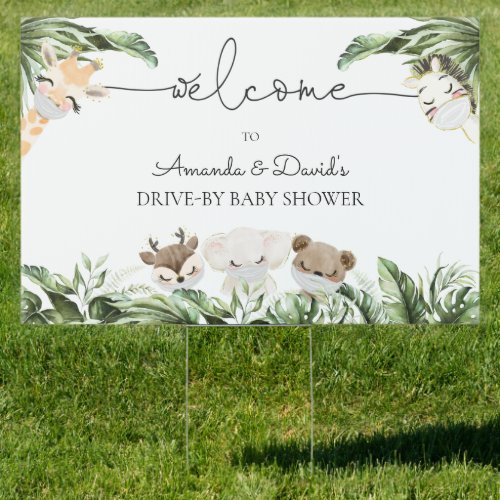 Jungle Safari Animals Baby Shower Drive By Welcome Sign - Jungle Safari Animals Baby Shower Drive By Welcome Sign  features watercolor baby safari animals withs masks and jungle greenery.
You can edit/personalize whole Template.
If you need any help or matching products, please contact me. I am happy to create the most beautiful personalized products for you!