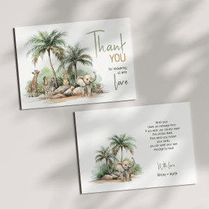 Jungle Safari Animals Baby Shower Flat Thank You Card