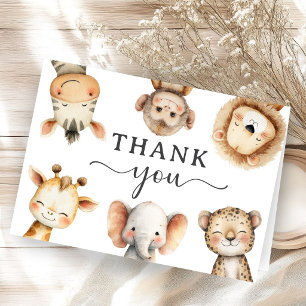 Jungle Safari Animals Baby Shower Folded Thank You Card