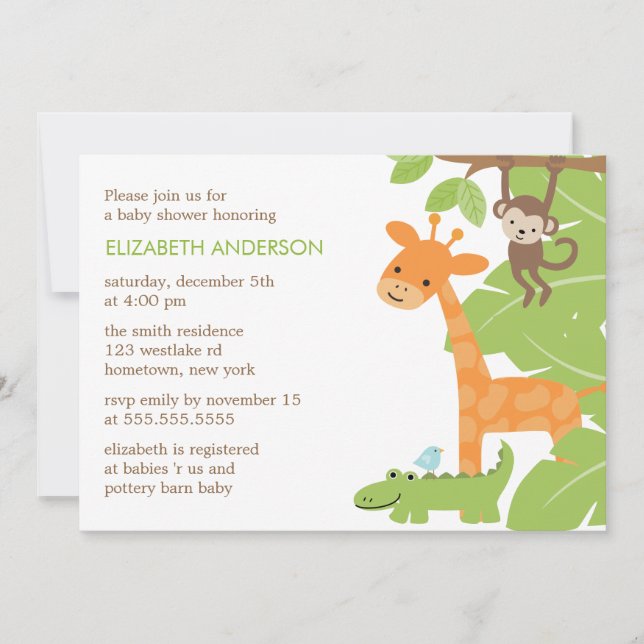 Jungle Safari Animals Baby Shower Invitation (Front)
