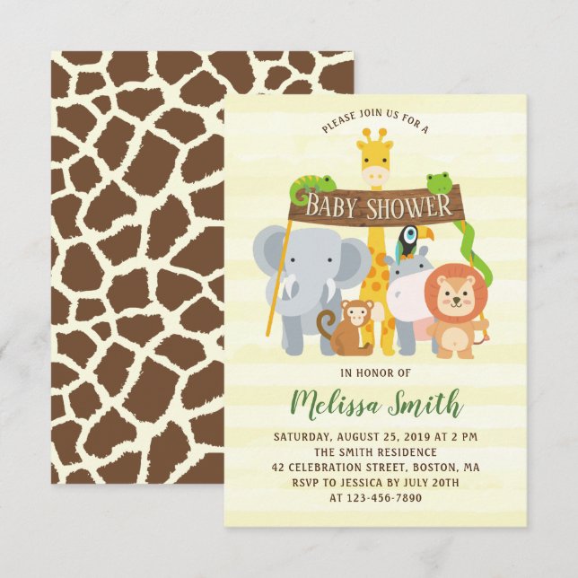 Jungle Safari Animals Baby Shower Invitation (Front/Back)