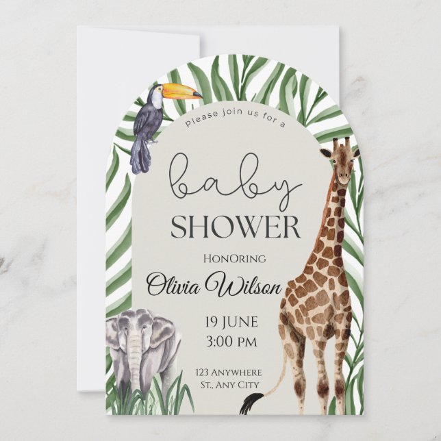 Jungle Safari Animals Baby Shower Invitation  (Front)