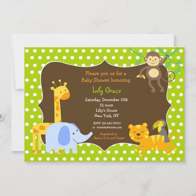 Jungle Safari Animals Baby Shower invitations (Front)