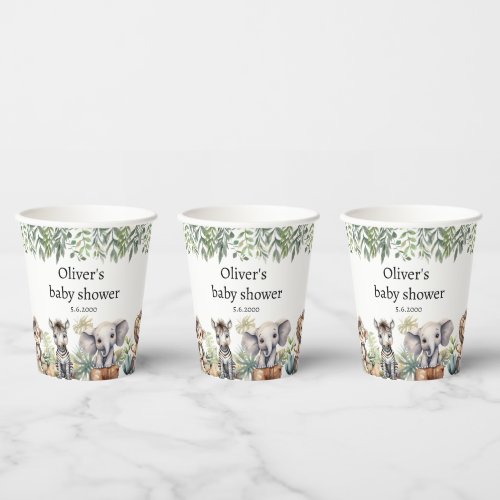 jungle safari animals baby shower paper cups