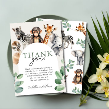 Jungle Safari Animals Baby Shower Thank You Card