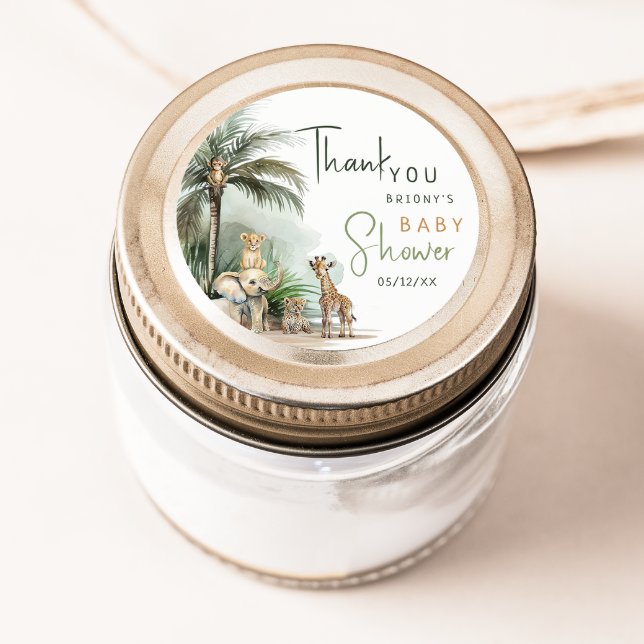 Jungle Safari Animals Baby Shower Thank You Favor Classic Round Sticker (Creator Uploaded)
