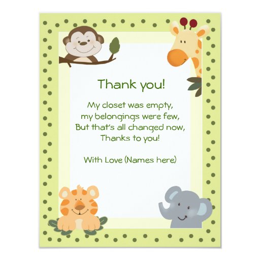 Jungle Safari Animals Baby Shower Thank you notes Card | Zazzle