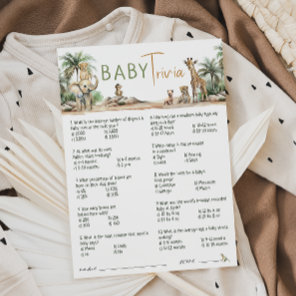 Jungle Safari Animals Baby Shower Trivia Card