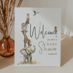 Jungle Safari Animals Baby Shower Welcome Pedestal Sign