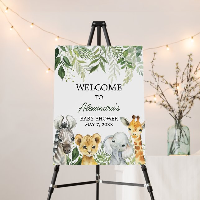 Jungle Safari Animals Baby Shower Welcome Sign (In Situ (Stand))