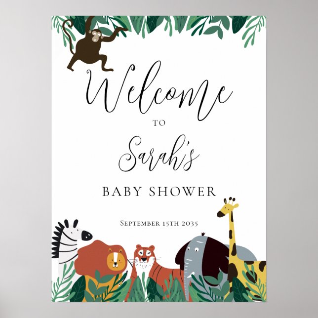 Jungle Safari Animals Baby Shower Welcome Sign (Front)