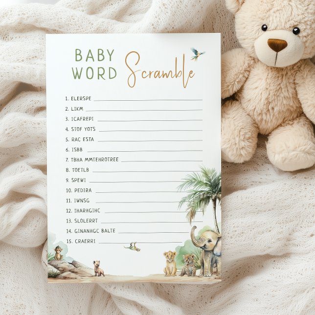 Jungle Safari Animals Baby Word Scramble Game Card (Creator Uploaded)