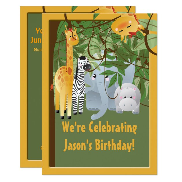 Jungle Safari  Animals Birthday Party Custom Invitation