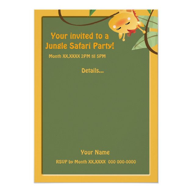 Jungle Safari  Animals Birthday Party Custom Invitation