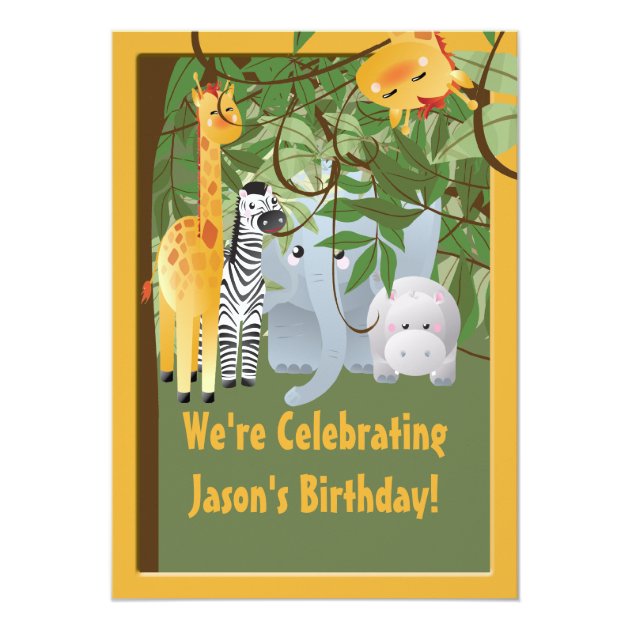 Jungle Safari  Animals Birthday Party Custom Invitation