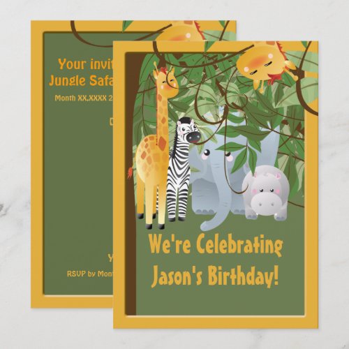 Jungle Safari  Animals Birthday Party Custom Personalized Invite