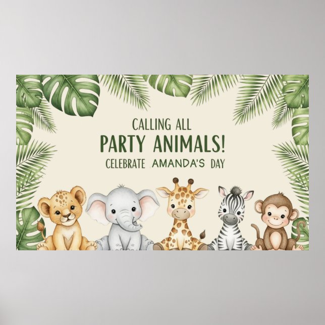 Jungle Safari Animals Birthday Party Poster (Front)