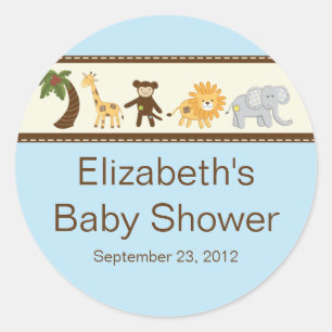 Jungle Safari Animals Blue Boy Baby Shower Classic Round Sticker