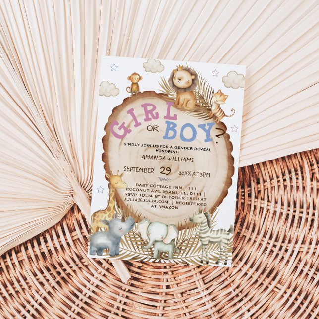 Jungle safari animals boho gender reveal invitation (Creator Uploaded)
