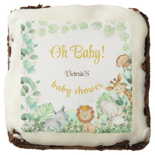 Jungle Safari Animals Botanical Baby Shower Brownie