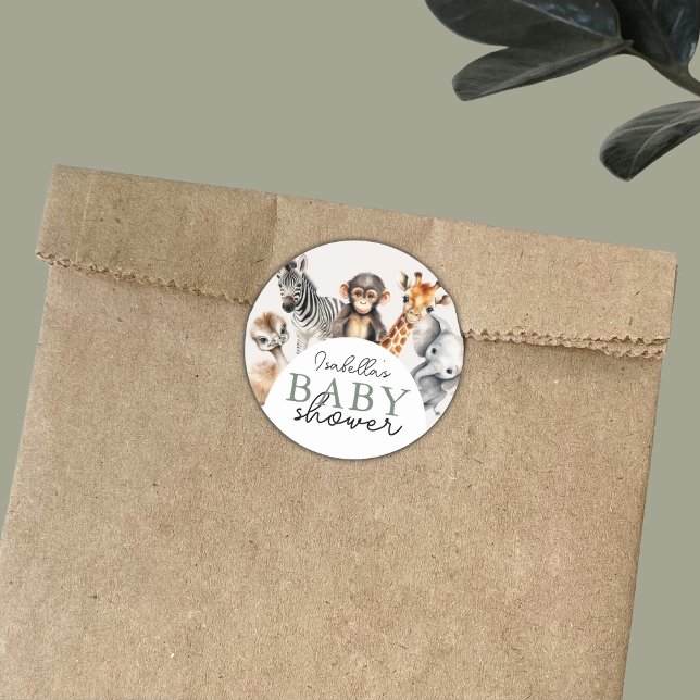 Jungle Safari Animals Boy Baby Shower  Classic Round Sticker (Creator Uploaded)