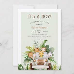 Jungle Safari Animals Boy Baby Shower Invitation