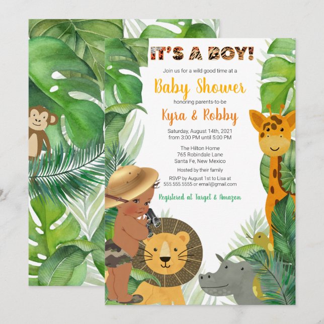 Jungle Safari Animals Boy Baby Shower Invitation (Front/Back)