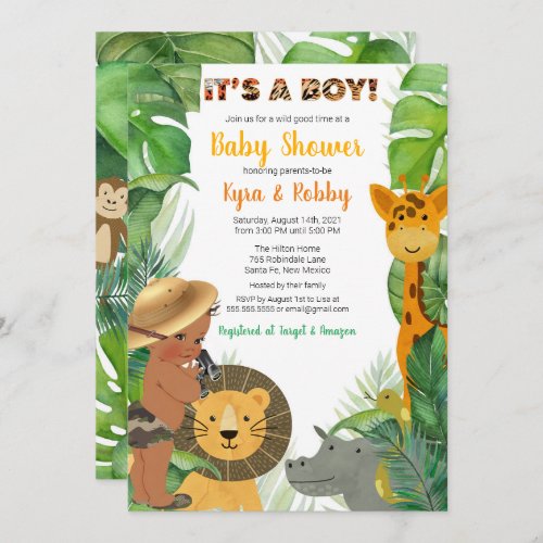 Jungle Safari Animals Boy Baby Shower Invitation